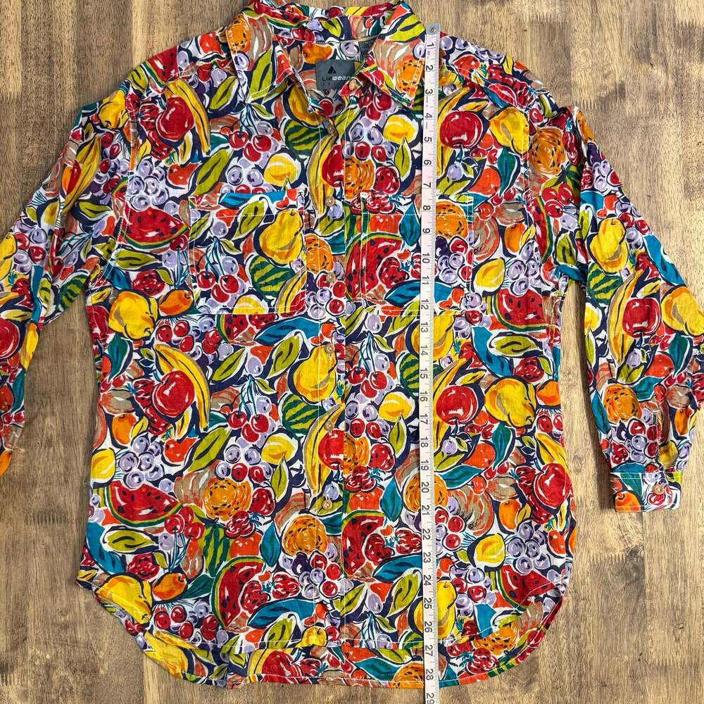 VTG LizWear Fruit All Over Print Button Front Shirt 100% Cotton Petite Medium - Picture 5 of 9